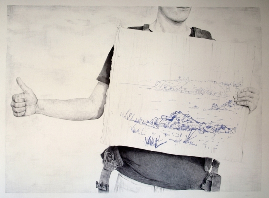 Autostop 7: Ayuda – Bolígrafo sobre papel – 100 x 70 cm. – 2012